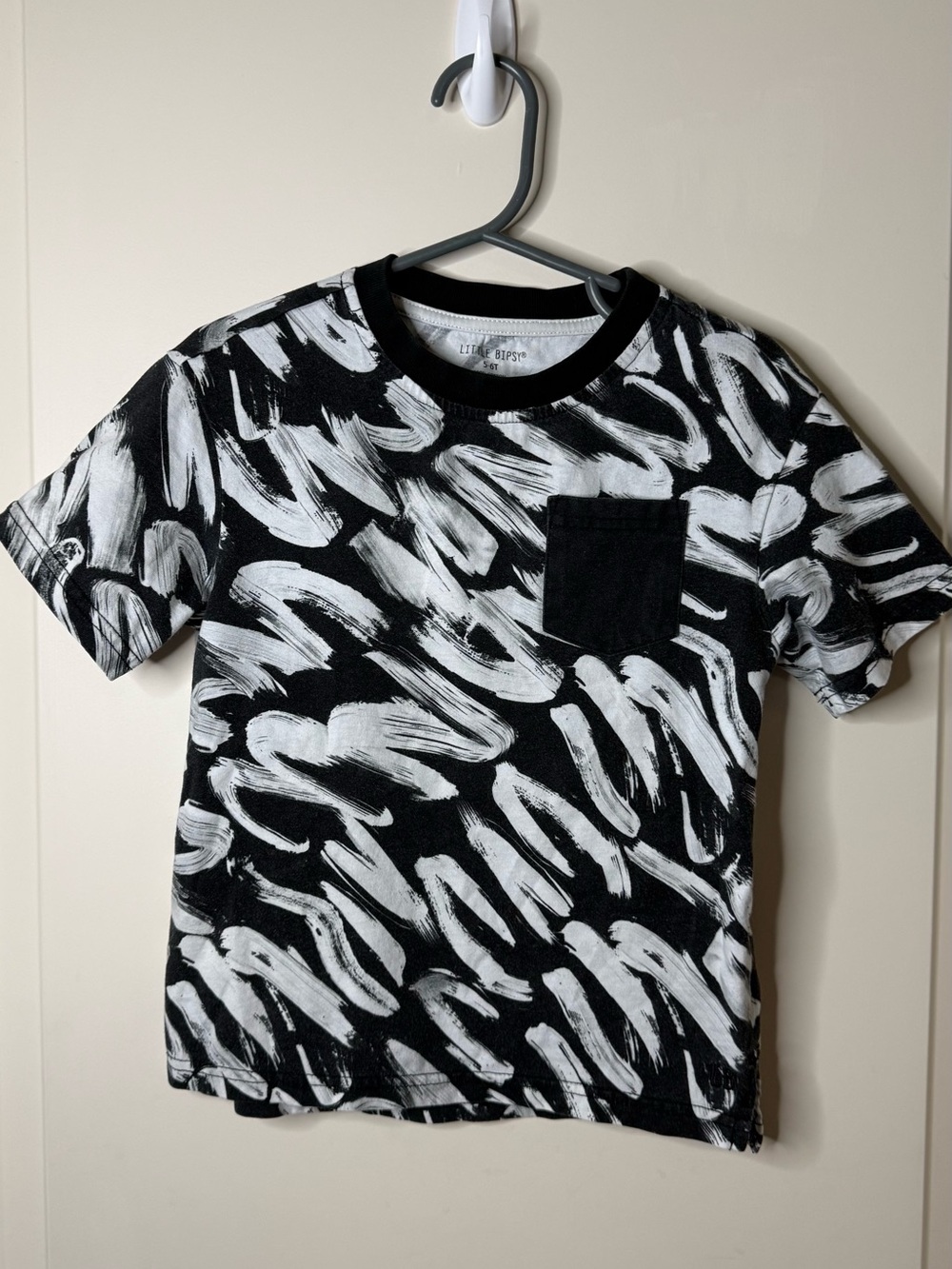 Little Bipsy Black & White Brushstroke Pocket Tee - Kids Short Sleeve